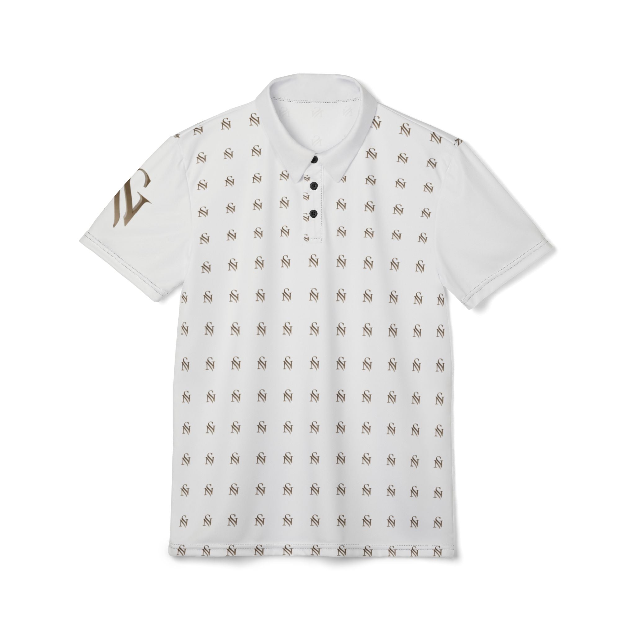 White All-Over Palm Print Polo Shirt
