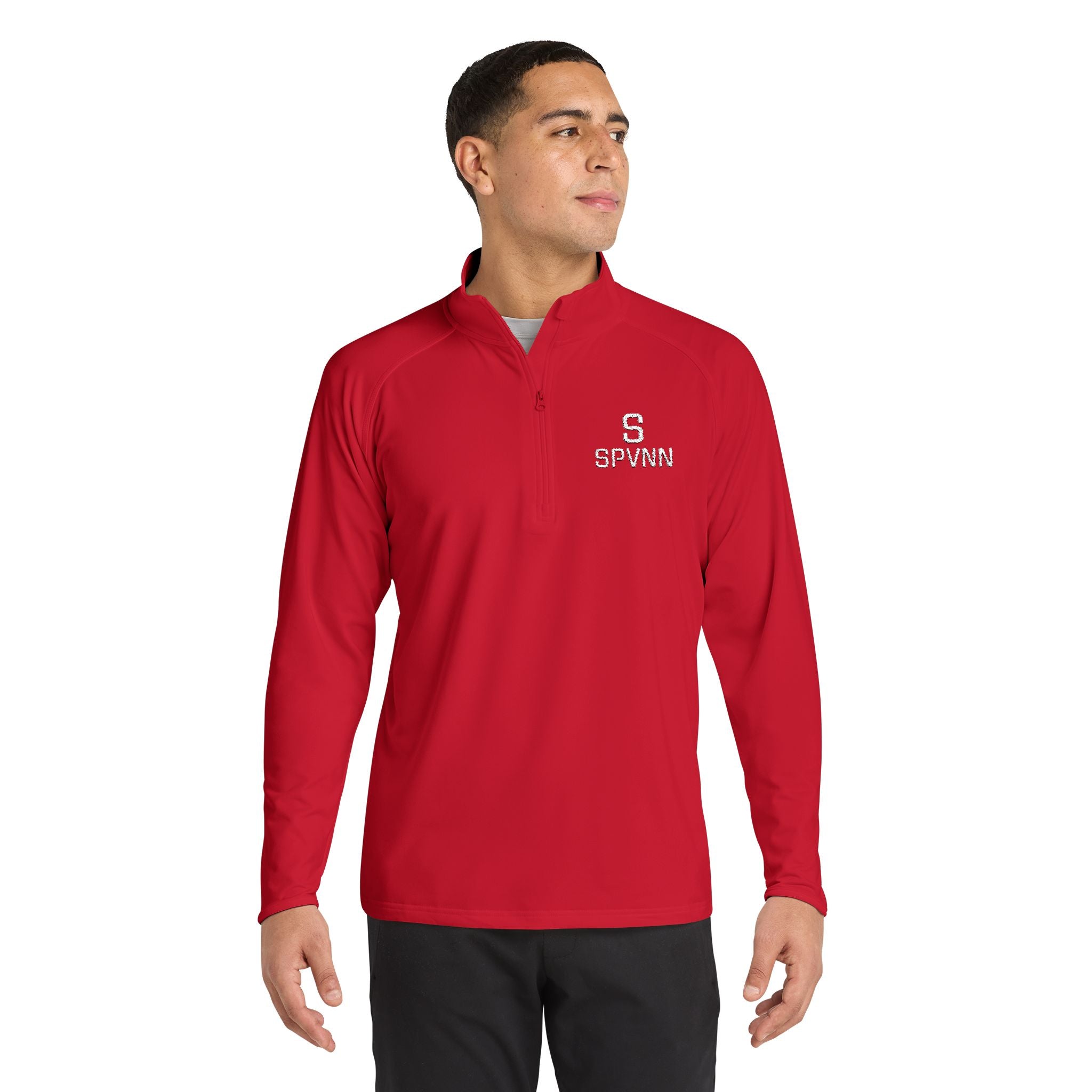 SPVNN Embroidered Quarter-Zip Pullover — Black Athletic Top