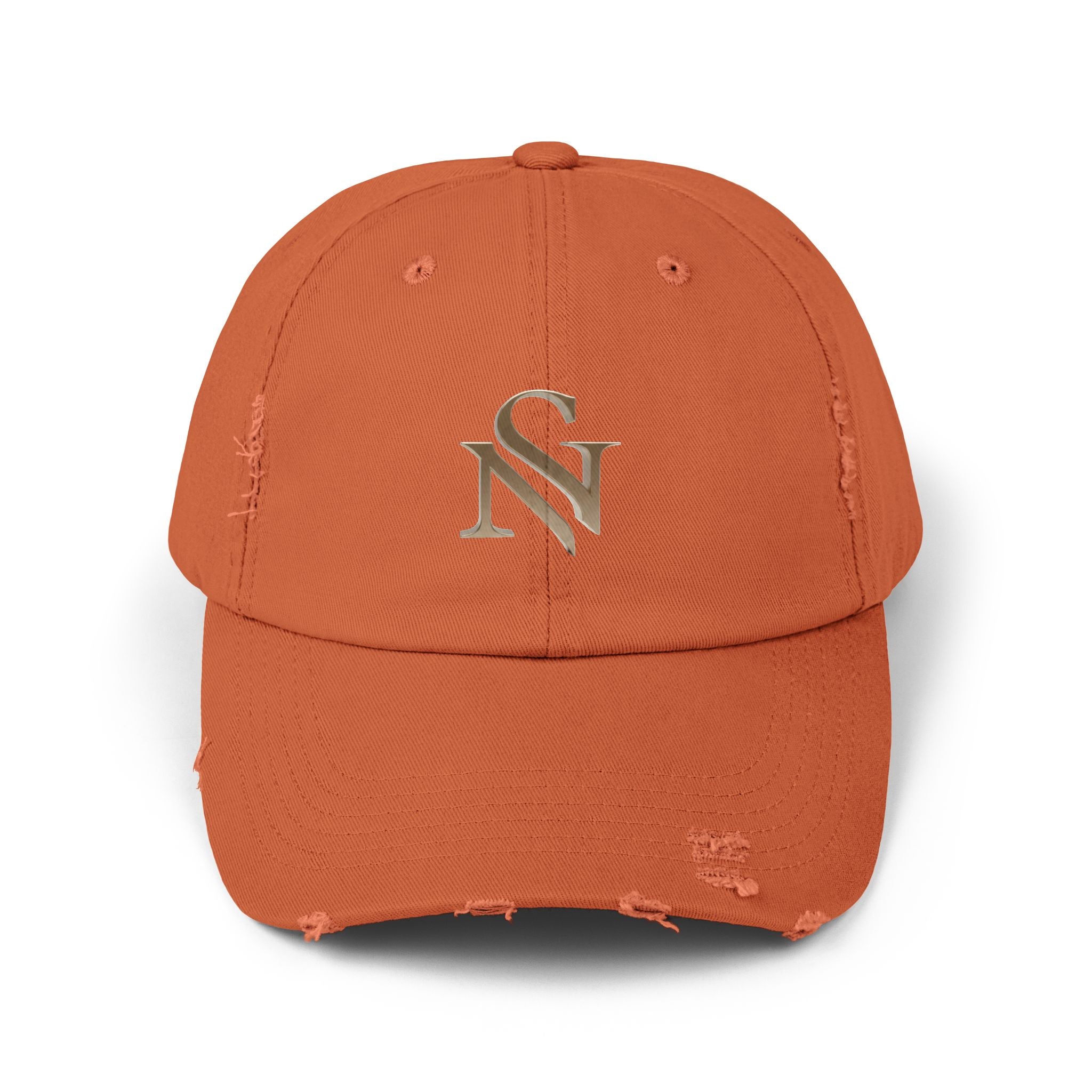 Distressed Black Baseball Cap with Gold 'SN' Monogram — Vintage Casual Hat