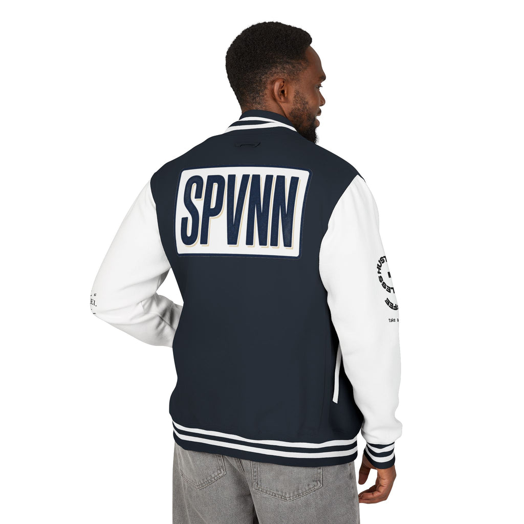 SPVNN Red & White Varsity Letterman Jacket – Embroidered Patch Logo