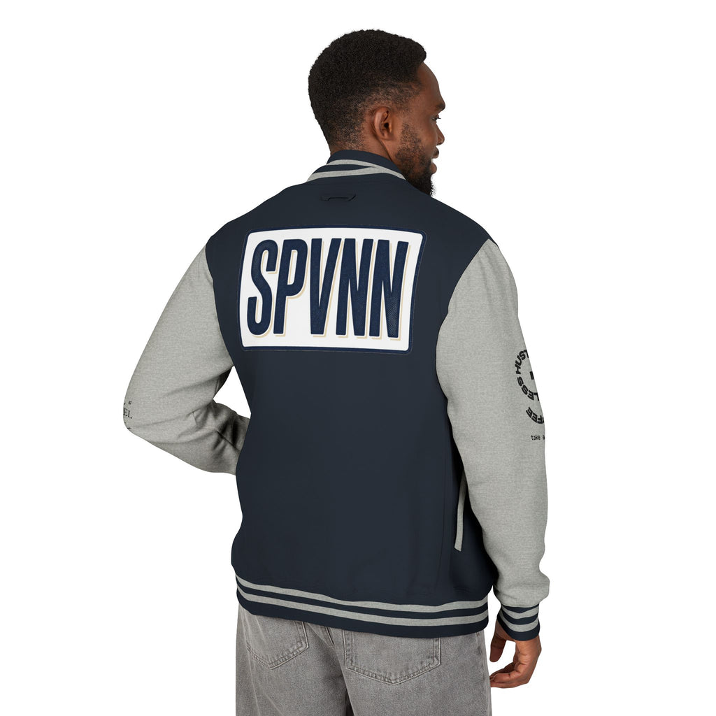 SPVNN Red & White Varsity Letterman Jacket – Embroidered Patch Logo
