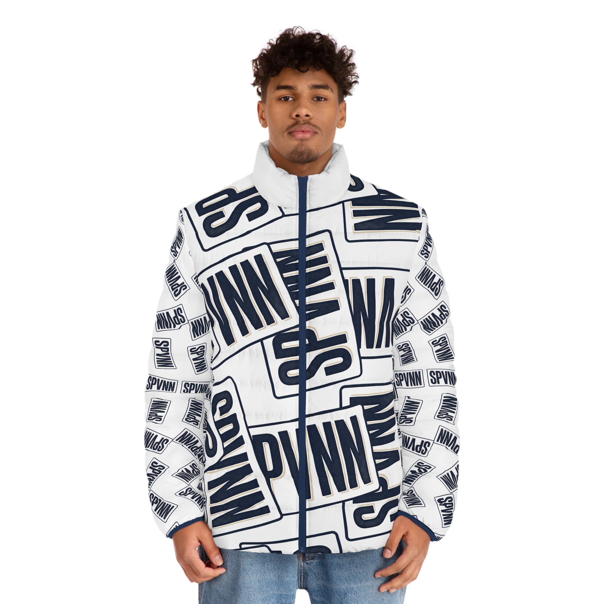 SPVNN Logo Puffer Jacket — All-Over Print Men's Winter Coat
