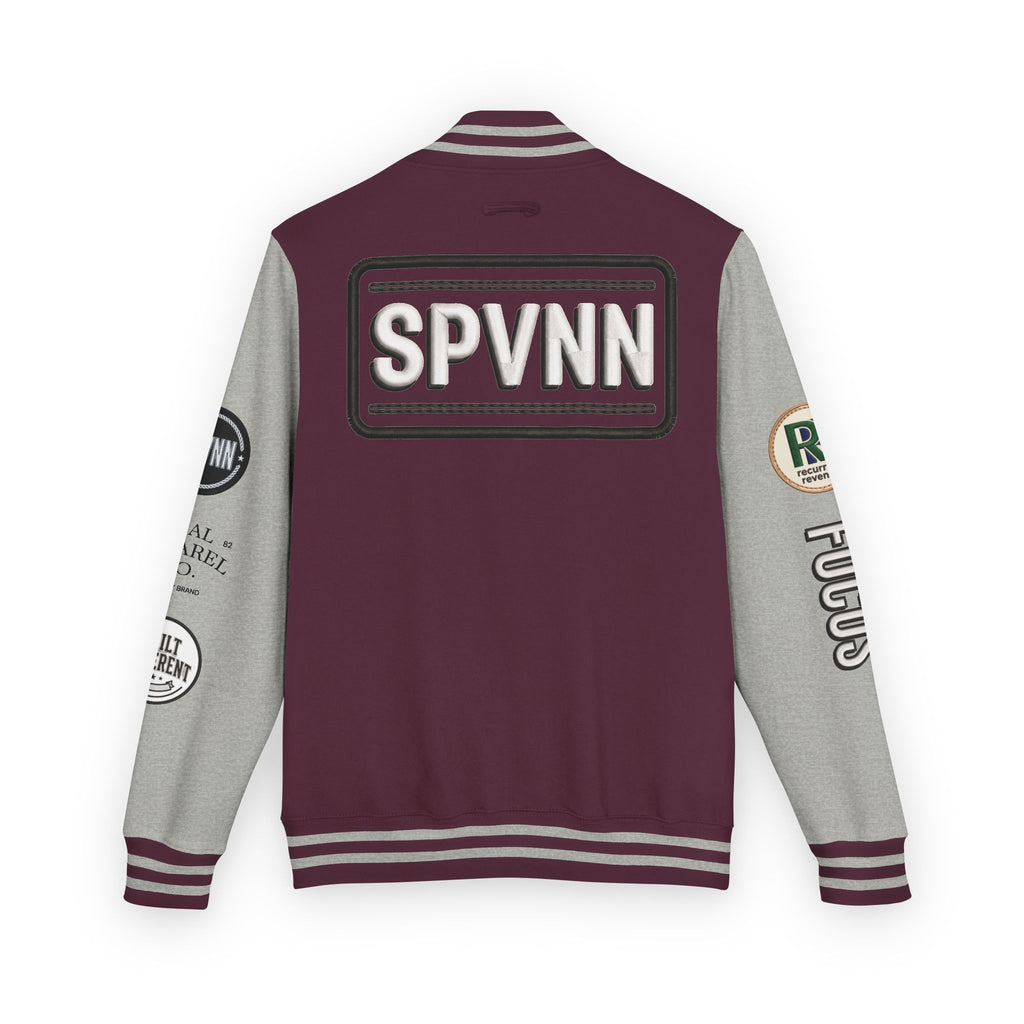 SPVNN Red & White Varsity Letterman Jacket – Embroidered Patch Logo