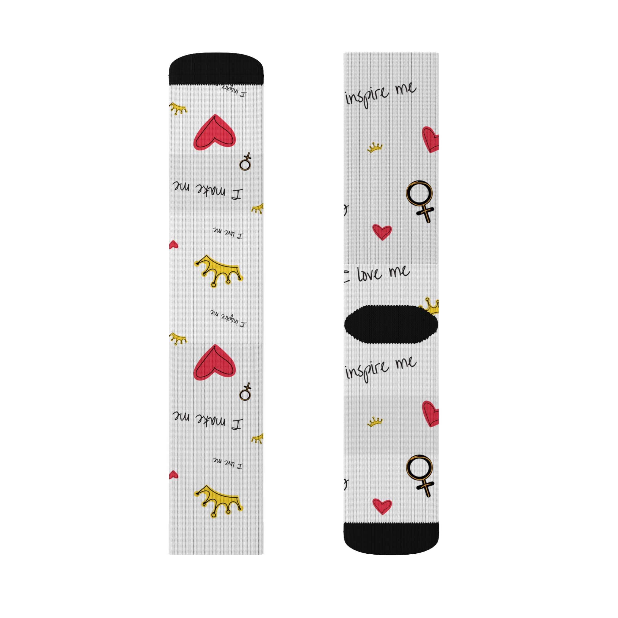 SPVNN Women's Crown & Heart Sublimation Socks — 'You Inspire Me' Pattern