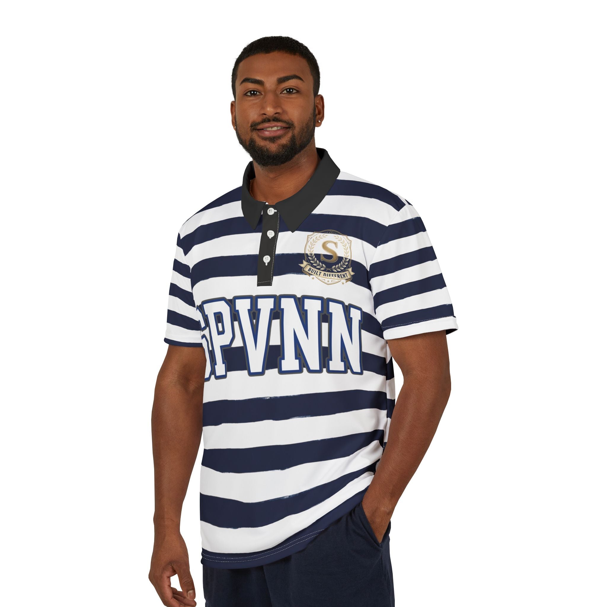 Striped 'SPVNN' Polo Shirt - Nautical Collegiate Rugby Style
