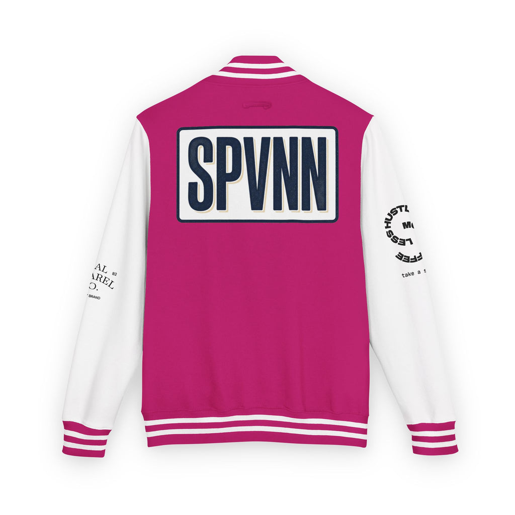 SPVNN Red & White Varsity Letterman Jacket – Embroidered Patch Logo