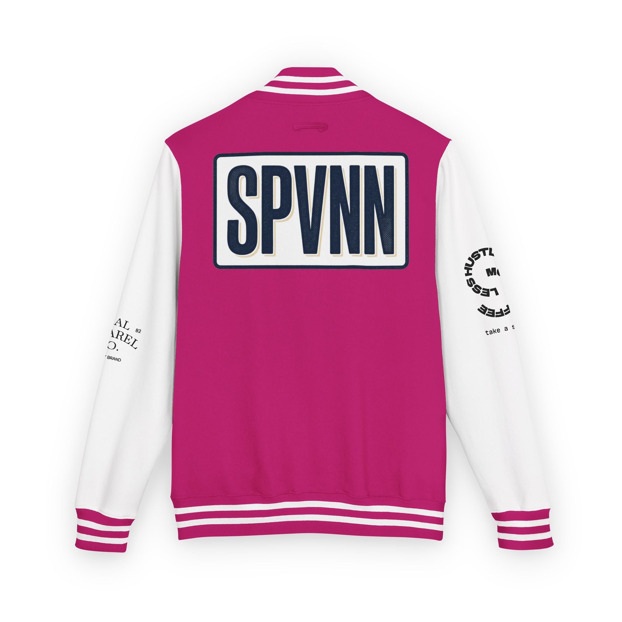 SPVNN Red & White Varsity Letterman Jacket – Embroidered Patch Logo