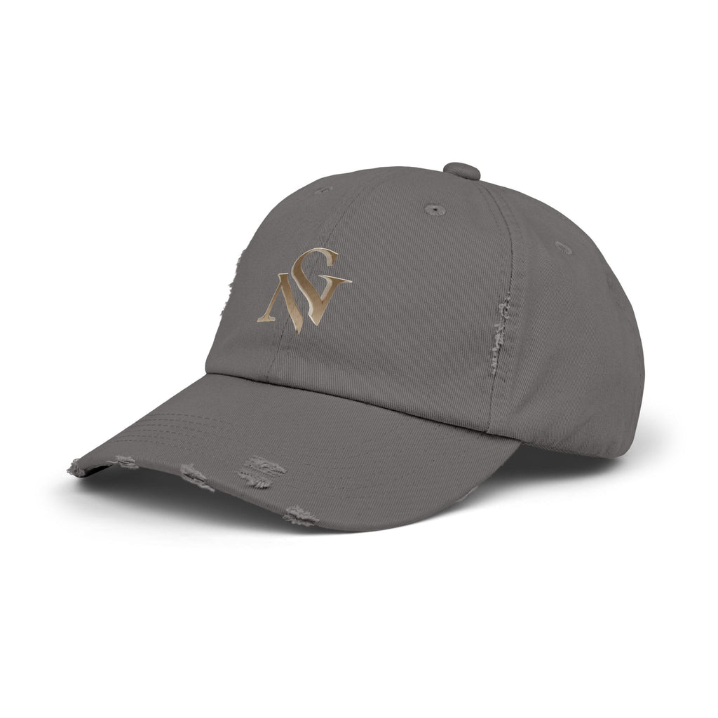 Distressed Black Baseball Cap with Gold 'SN' Monogram — Vintage Casual Hat