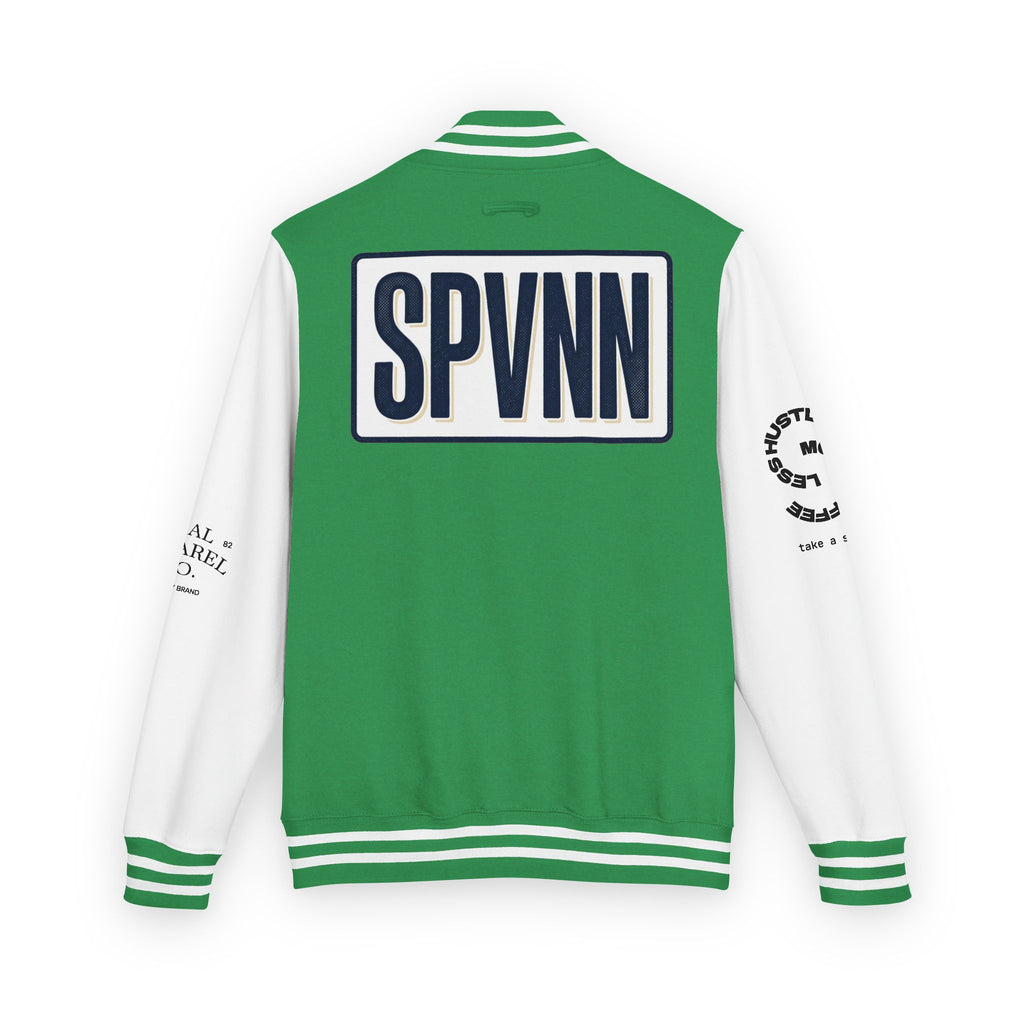 SPVNN Red & White Varsity Letterman Jacket – Embroidered Patch Logo