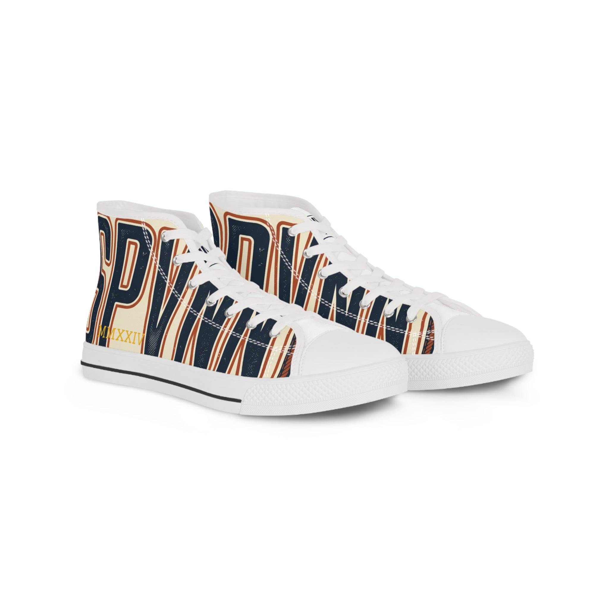 High Top Sneakers — Navy Striped 'SPR' Graphic Men's Streetwear