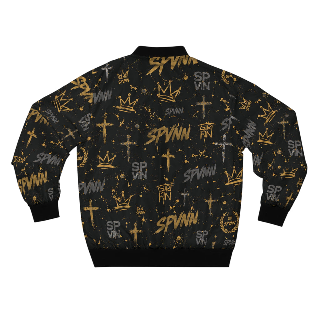 Graffiti Crown Bomber Jacket – Black & Gold Urban Streetwear