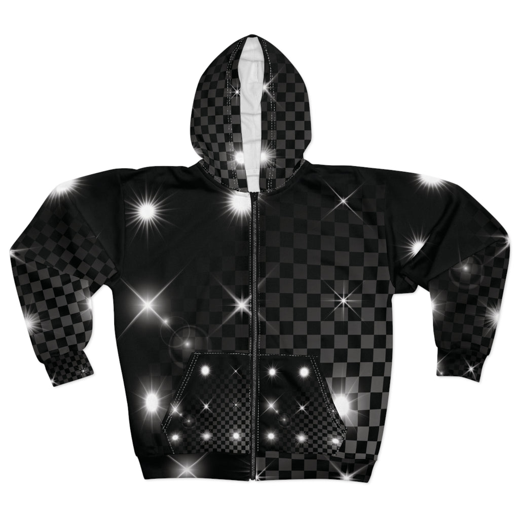 Black Checkerboard Zip Hoodie