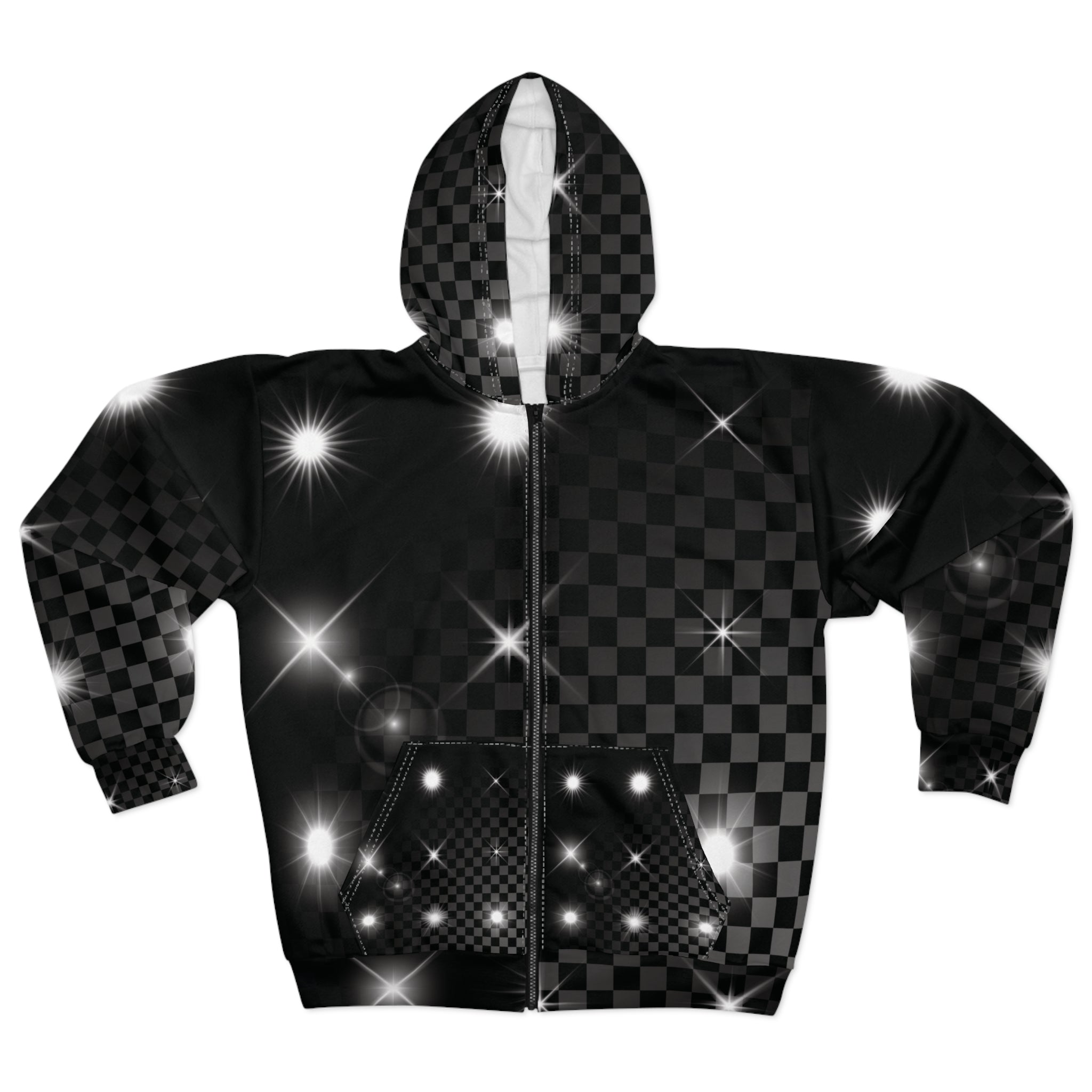 Black Checkerboard Zip Hoodie