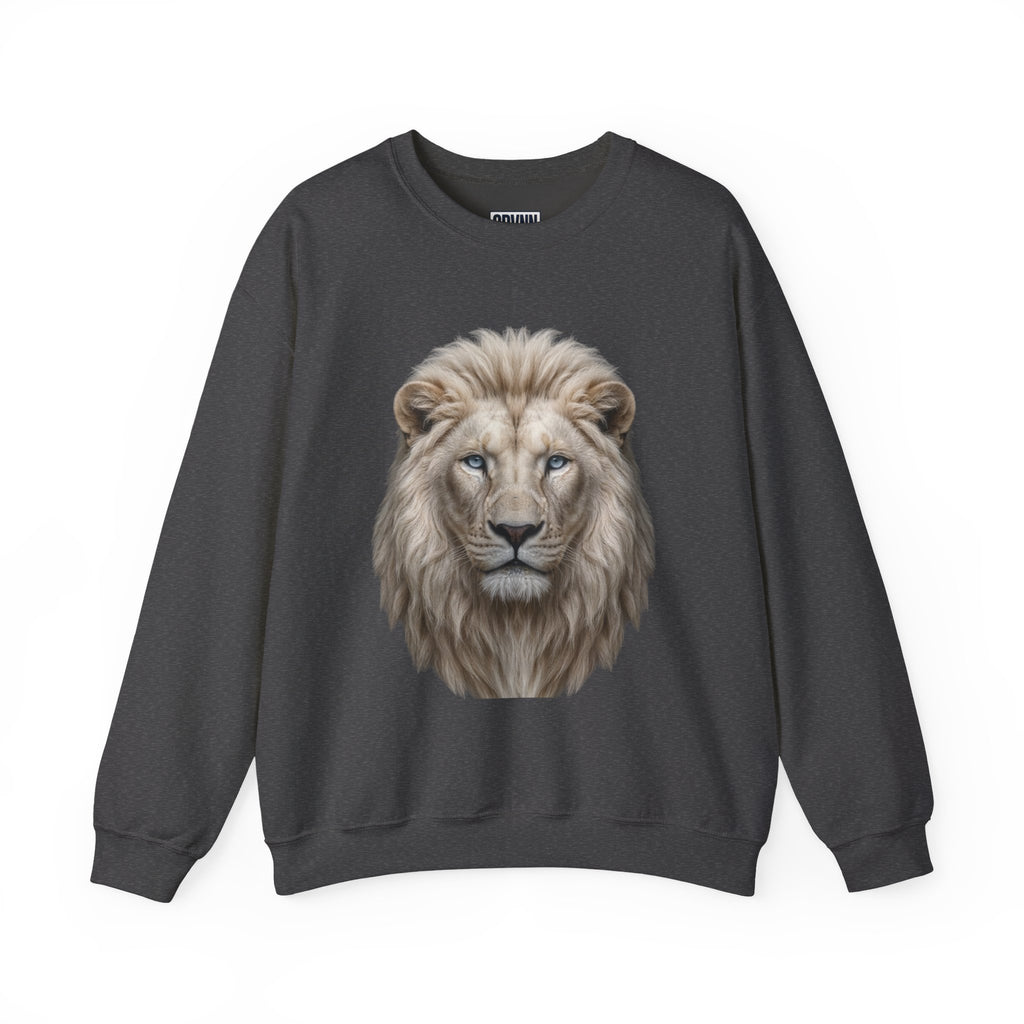 Lion Head Crewneck Sweatshirt — Realistic White Lion Portrait Pullover