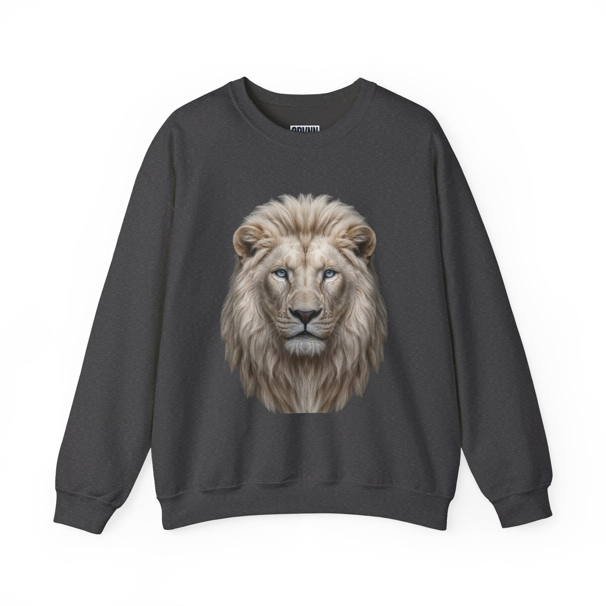 Lion Head Crewneck Sweatshirt — Realistic White Lion Portrait Pullover