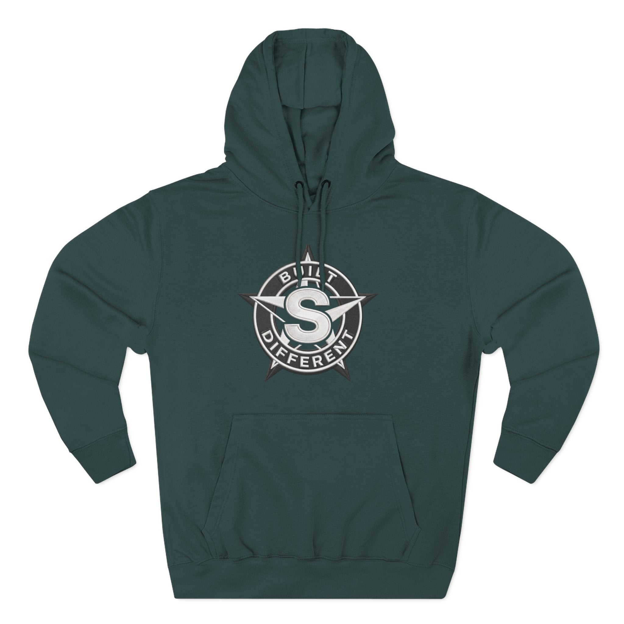 Built Different Logo Hoodie — Vintage Compass Emblem Fleece Hoodie