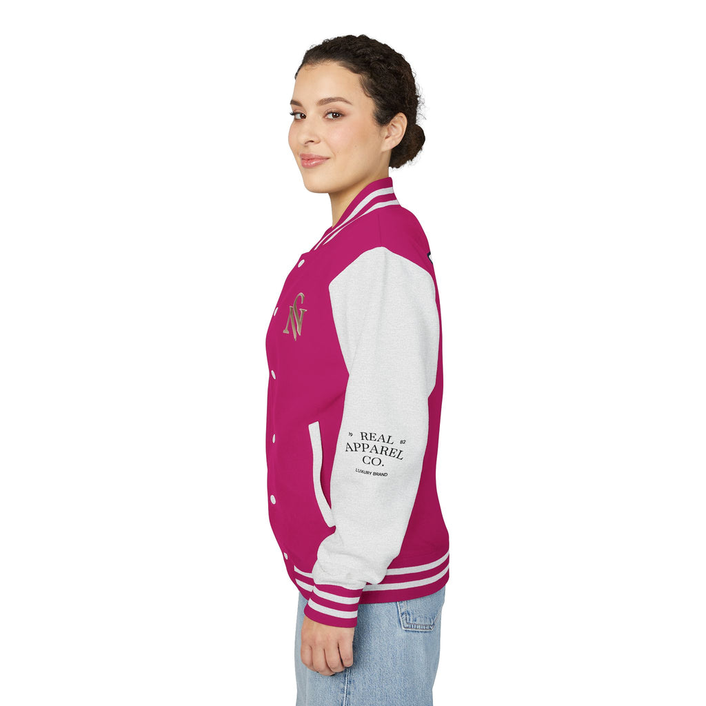 SPVNN Red & White Varsity Letterman Jacket – Embroidered Patch Logo