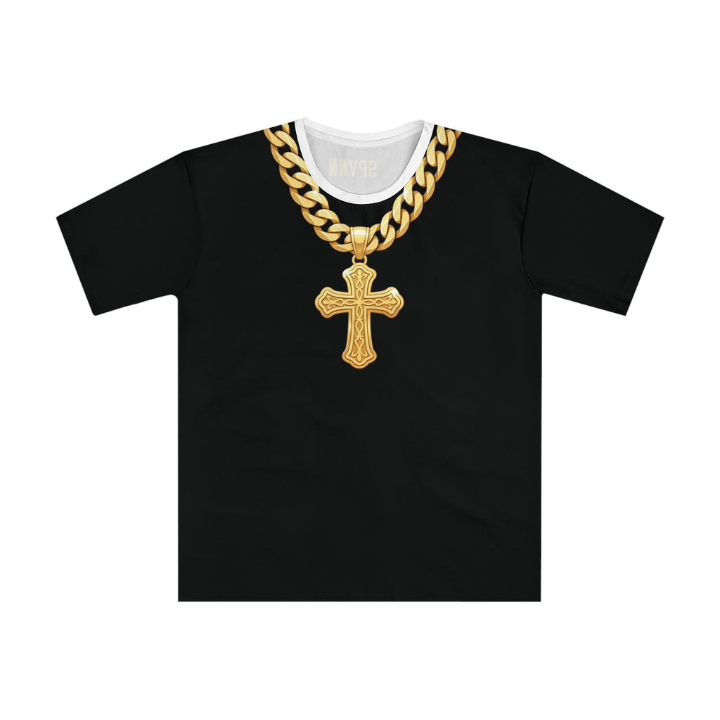 Faith Over Fear Men’s T‑Shirt — Gold Cross Necklace Graphic