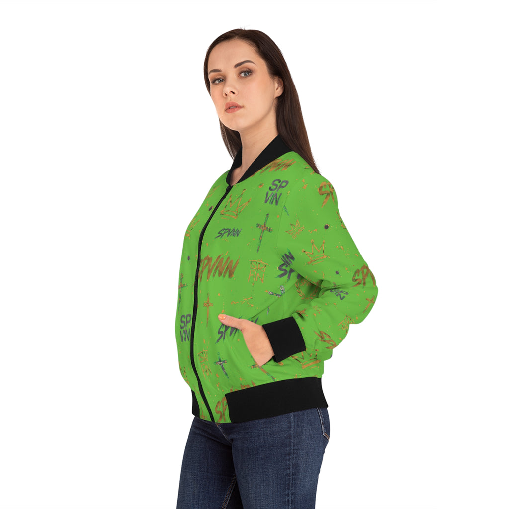 Green 'SPVNN' Pattern Bomber Jacket