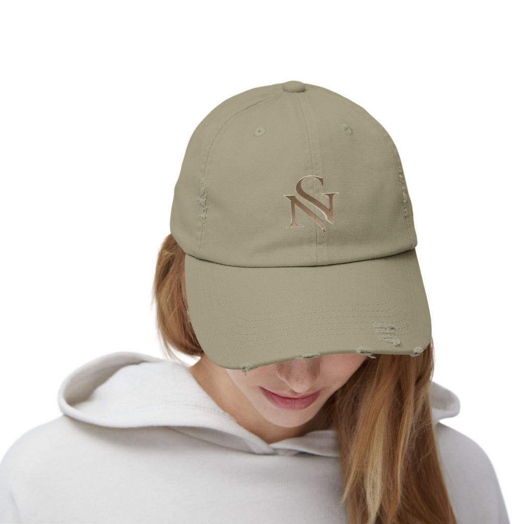 Distressed Black Baseball Cap with Gold 'SN' Monogram — Vintage Casual Hat
