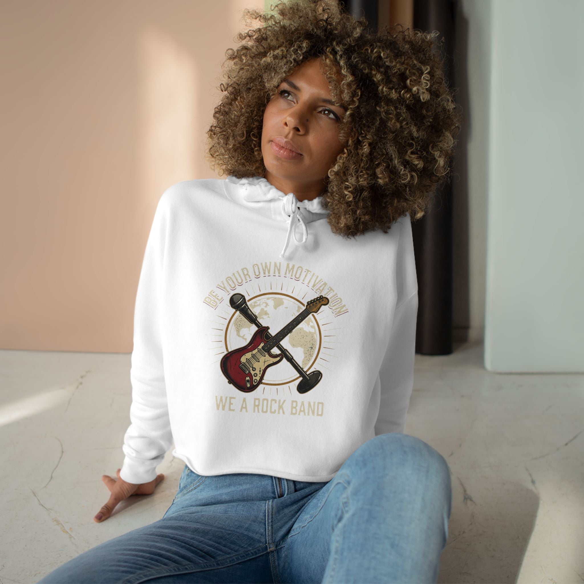 Worldwide Rock Band Crop Hoodie — "Play Your Own Motown" Guitar Graphic