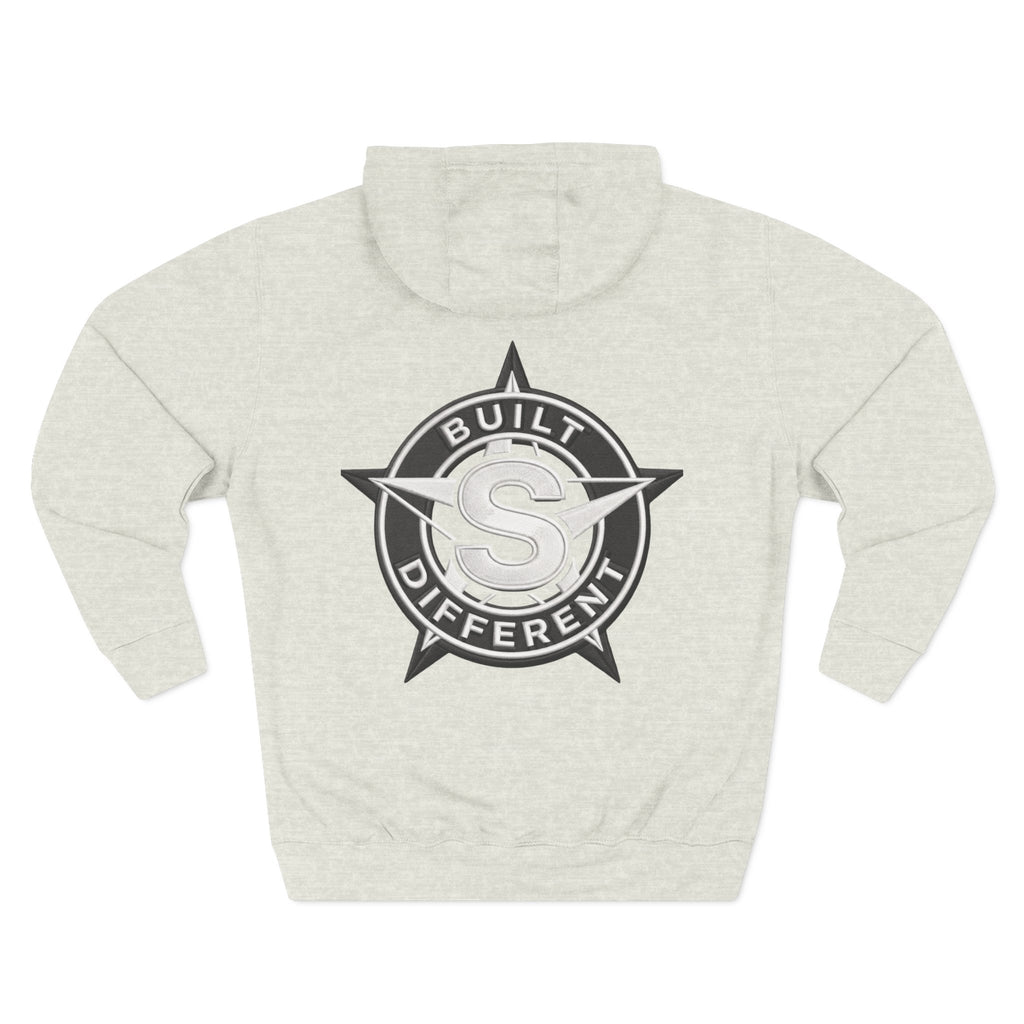 Built Different Logo Hoodie — Vintage Compass Emblem Fleece Hoodie