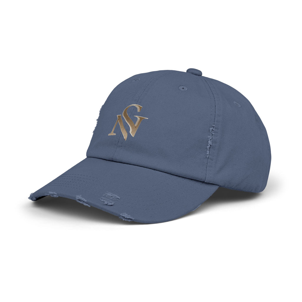 Distressed Black Baseball Cap with Gold 'SN' Monogram — Vintage Casual Hat