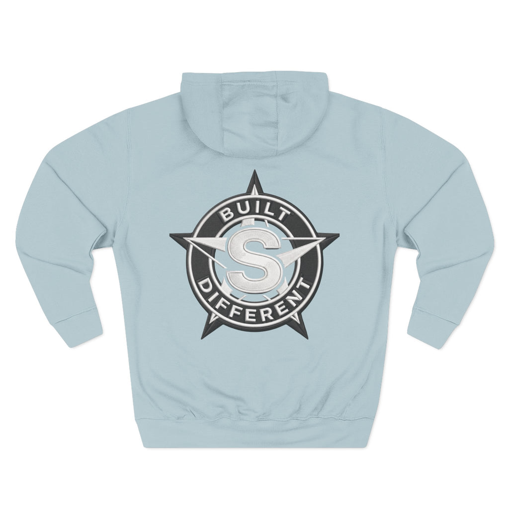Built Different Logo Hoodie — Vintage Compass Emblem Fleece Hoodie