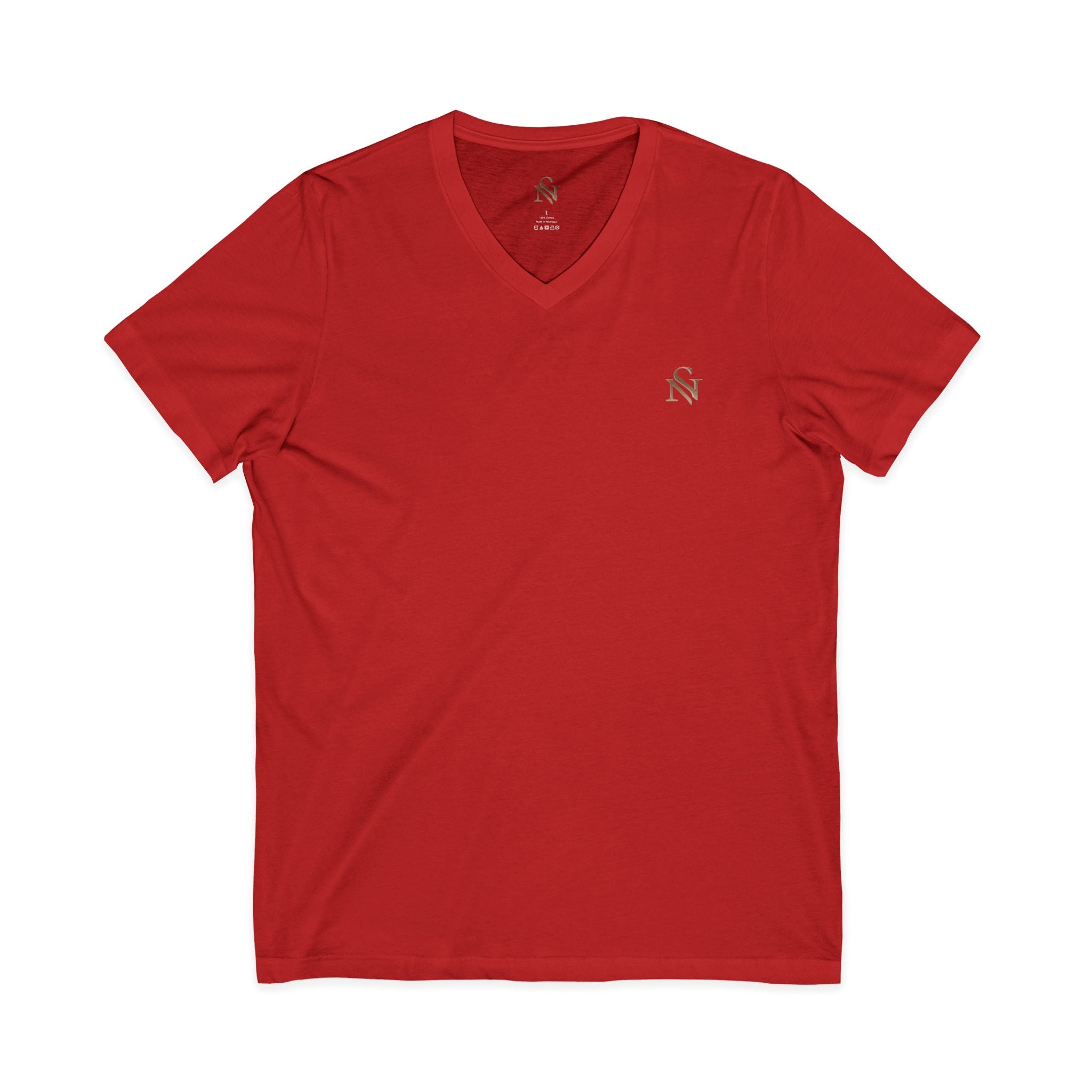 Minimal White V-Neck Tee — Small Chest Monogram Tee