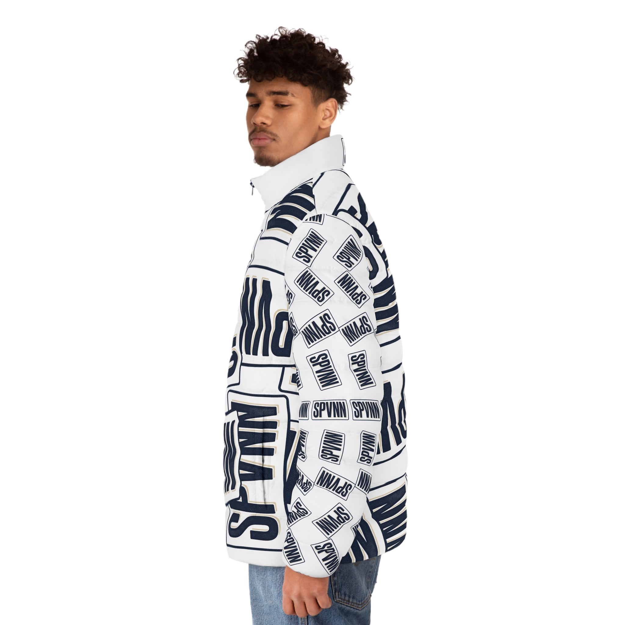 SPVNN Logo Puffer Jacket — All-Over Print Men's Winter Coat