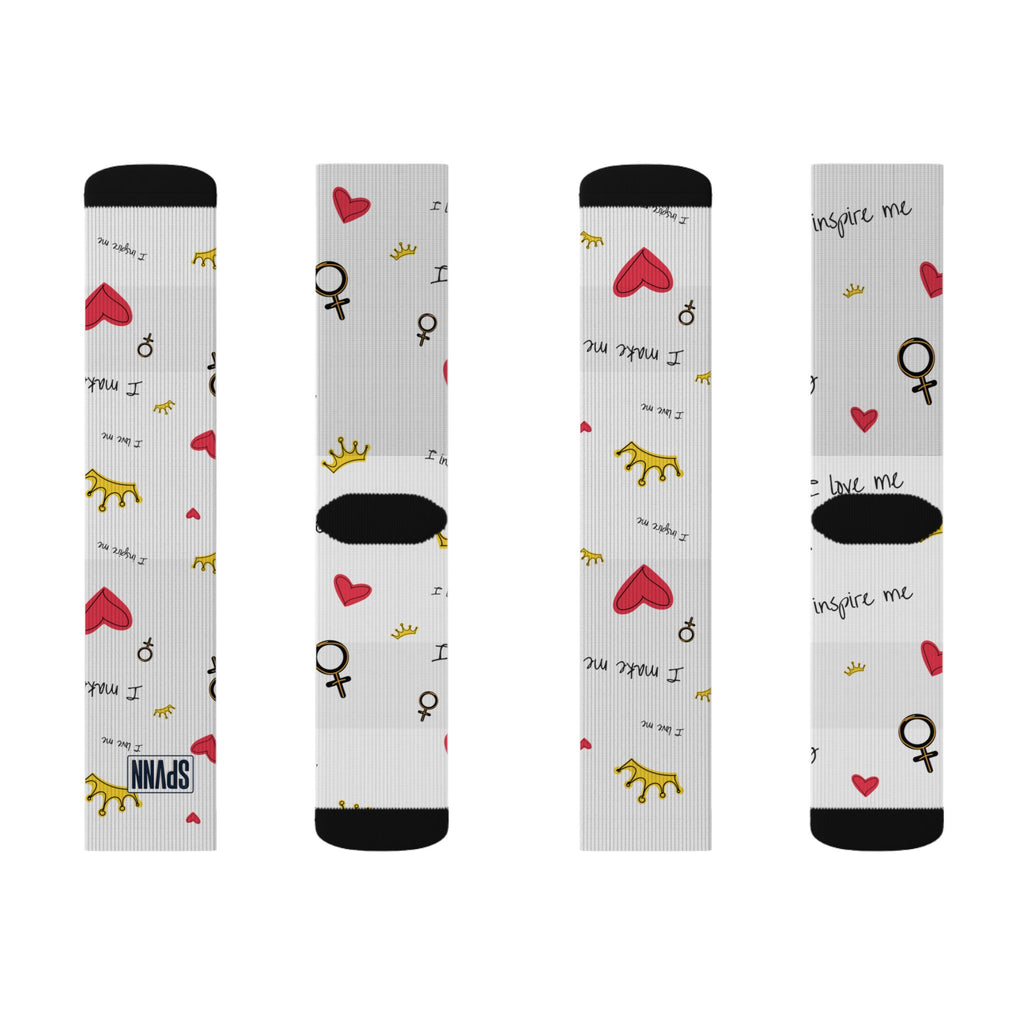 SPVNN Women's Crown & Heart Sublimation Socks — 'You Inspire Me' Pattern