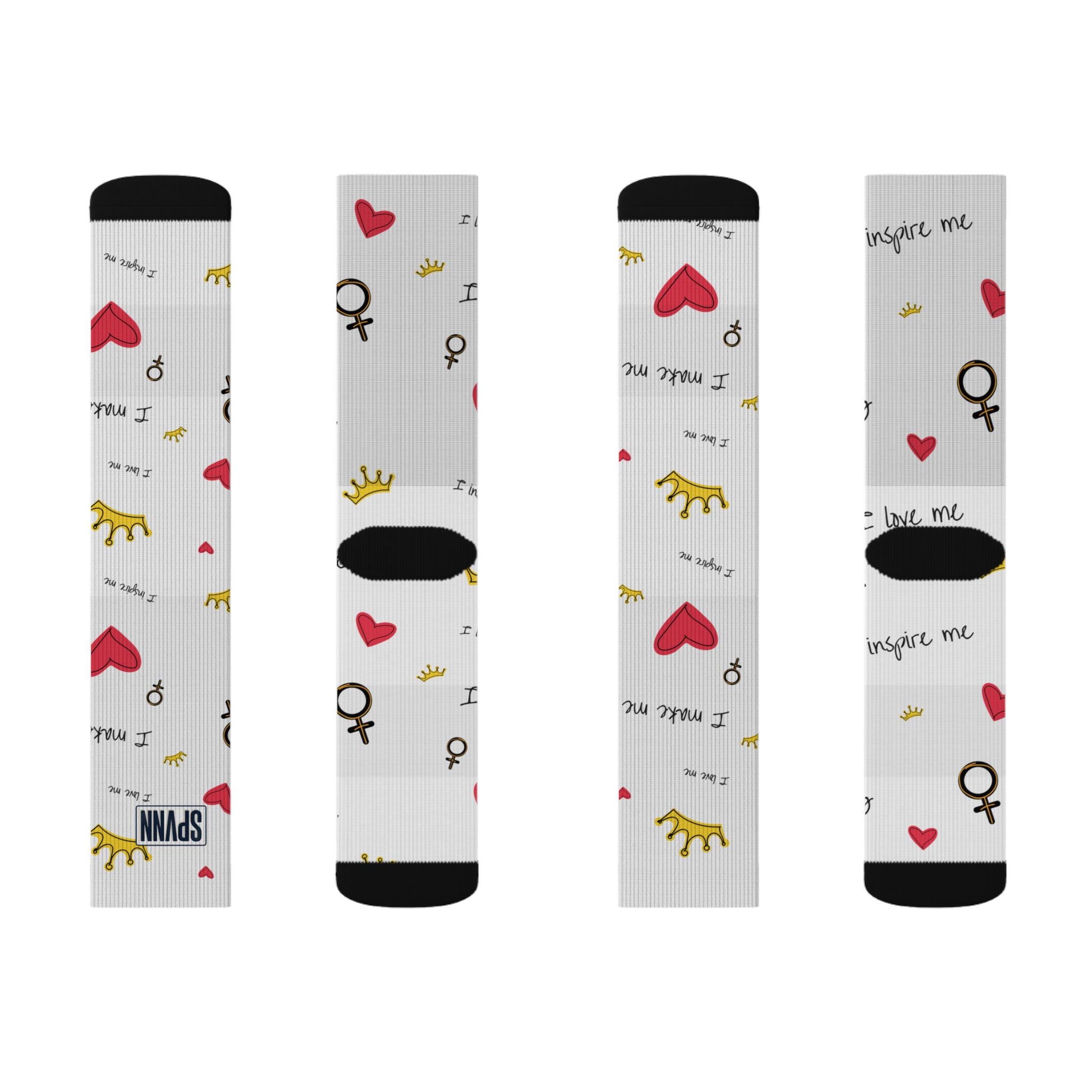 SPVNN Women's Crown & Heart Sublimation Socks — 'You Inspire Me' Pattern