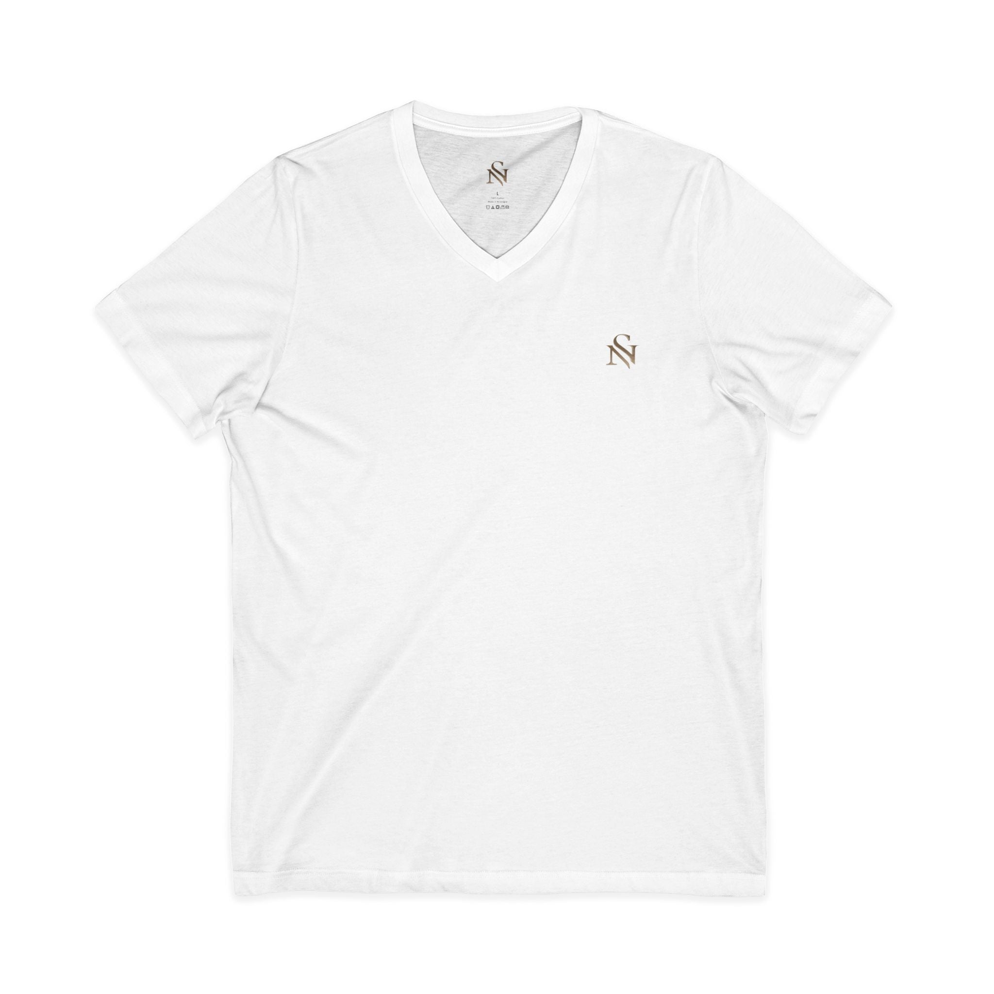 Minimal White V-Neck Tee — Small Chest Monogram Tee