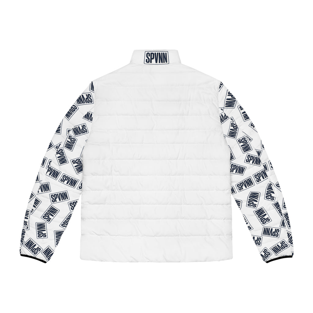 Men's Puffer Jacket — White Logo Print Sleeves (SPVNN)