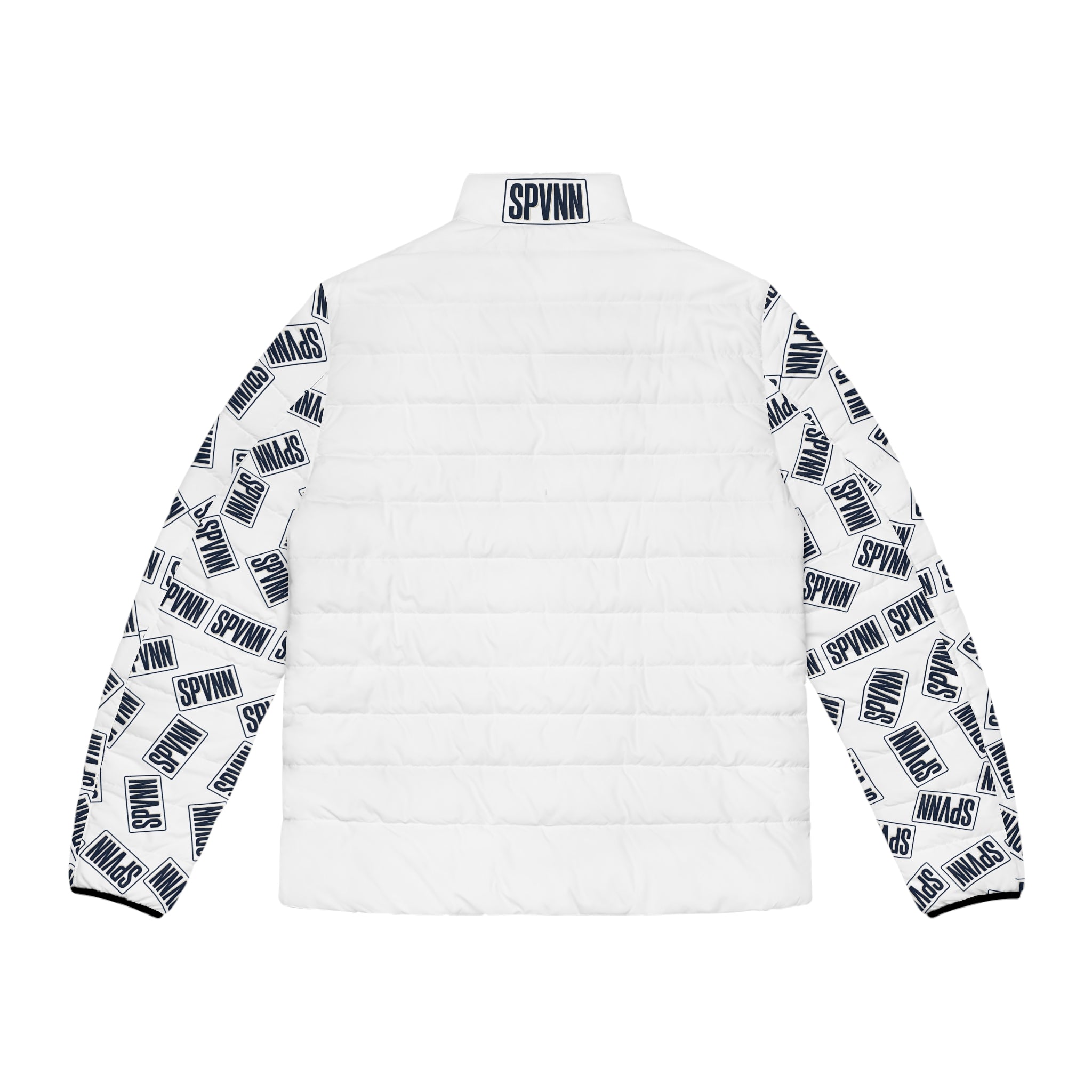 Men's Puffer Jacket — White Logo Print Sleeves (SPVNN)