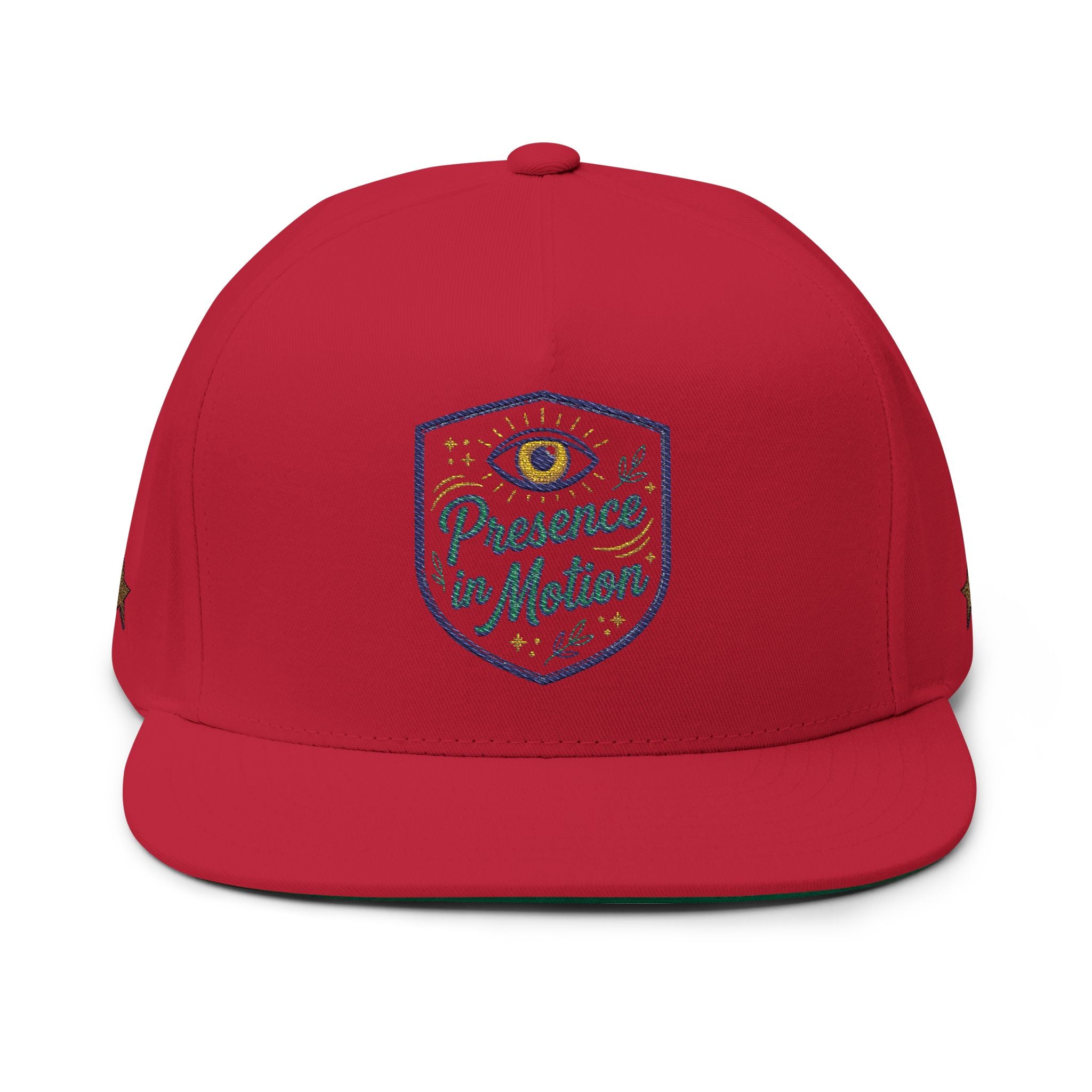 Embroidered Flat Bill Cap - "Presence in Motion" Eye Patch Design