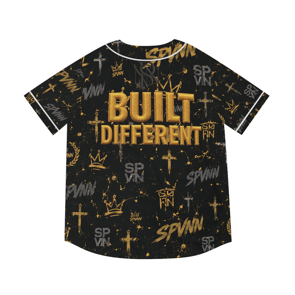 Built Different Baseball Jersey — Black & Gold All-Over Print