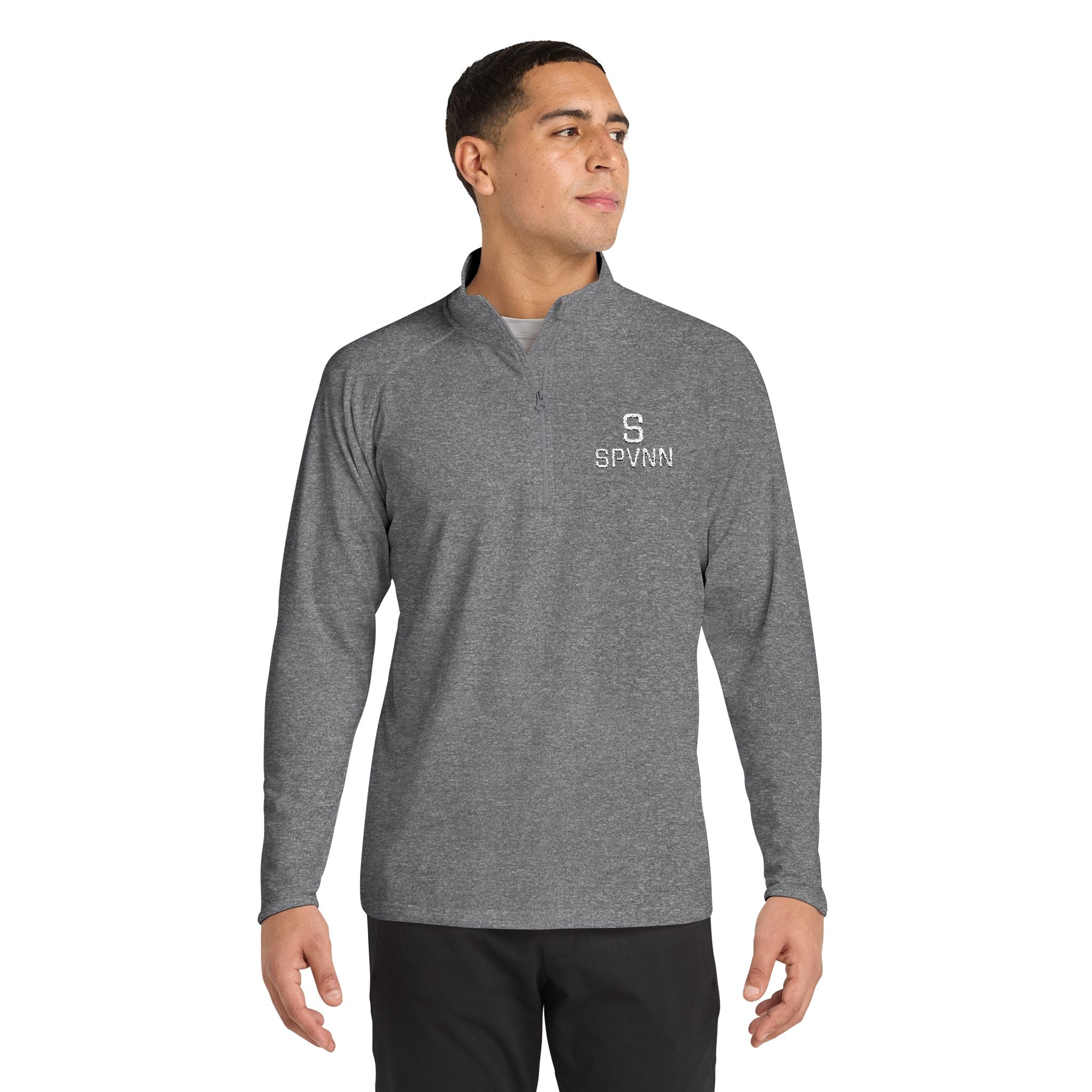 SPVNN Embroidered Quarter-Zip Pullover — Black Athletic Top