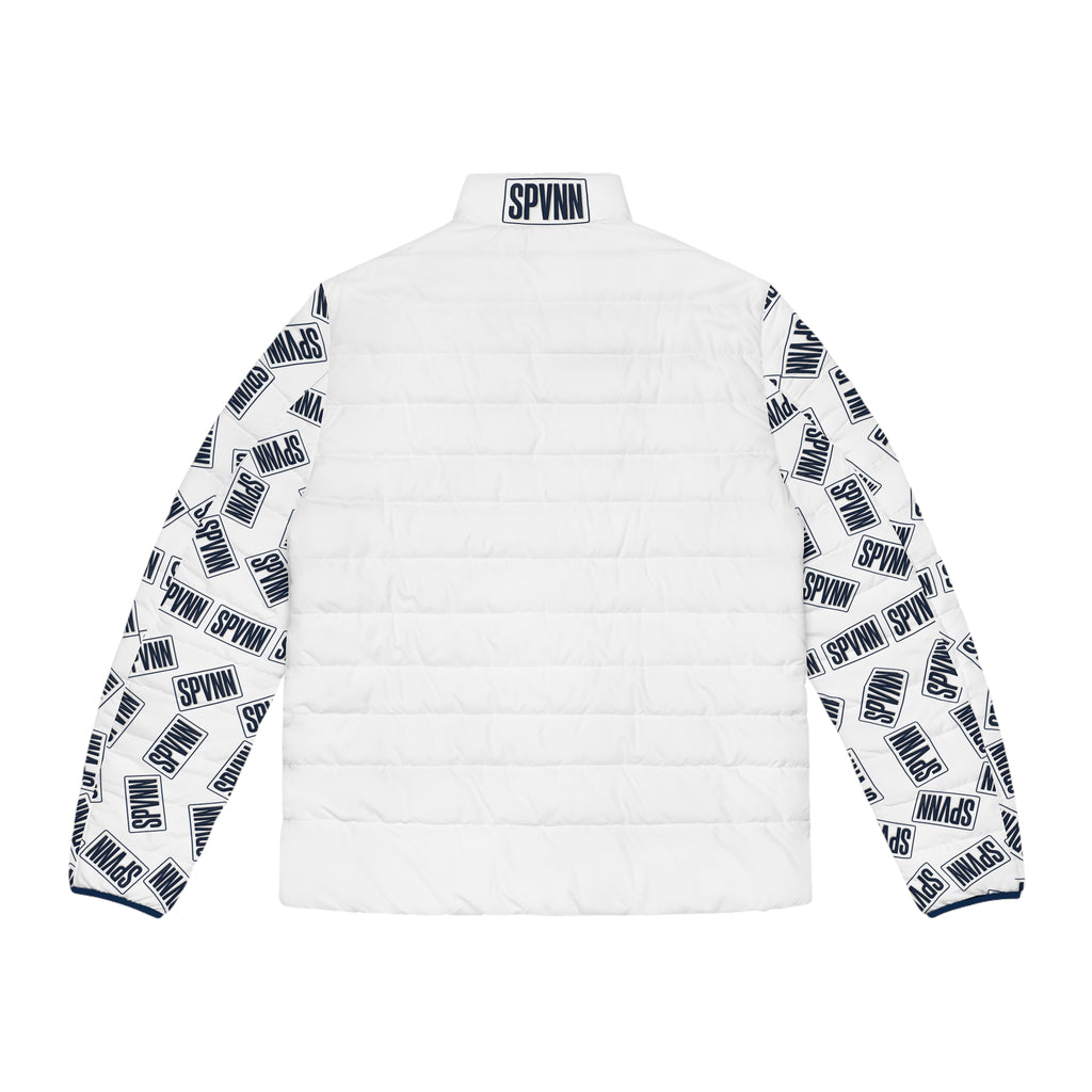Men's Puffer Jacket — White Logo Print Sleeves (SPVNN)