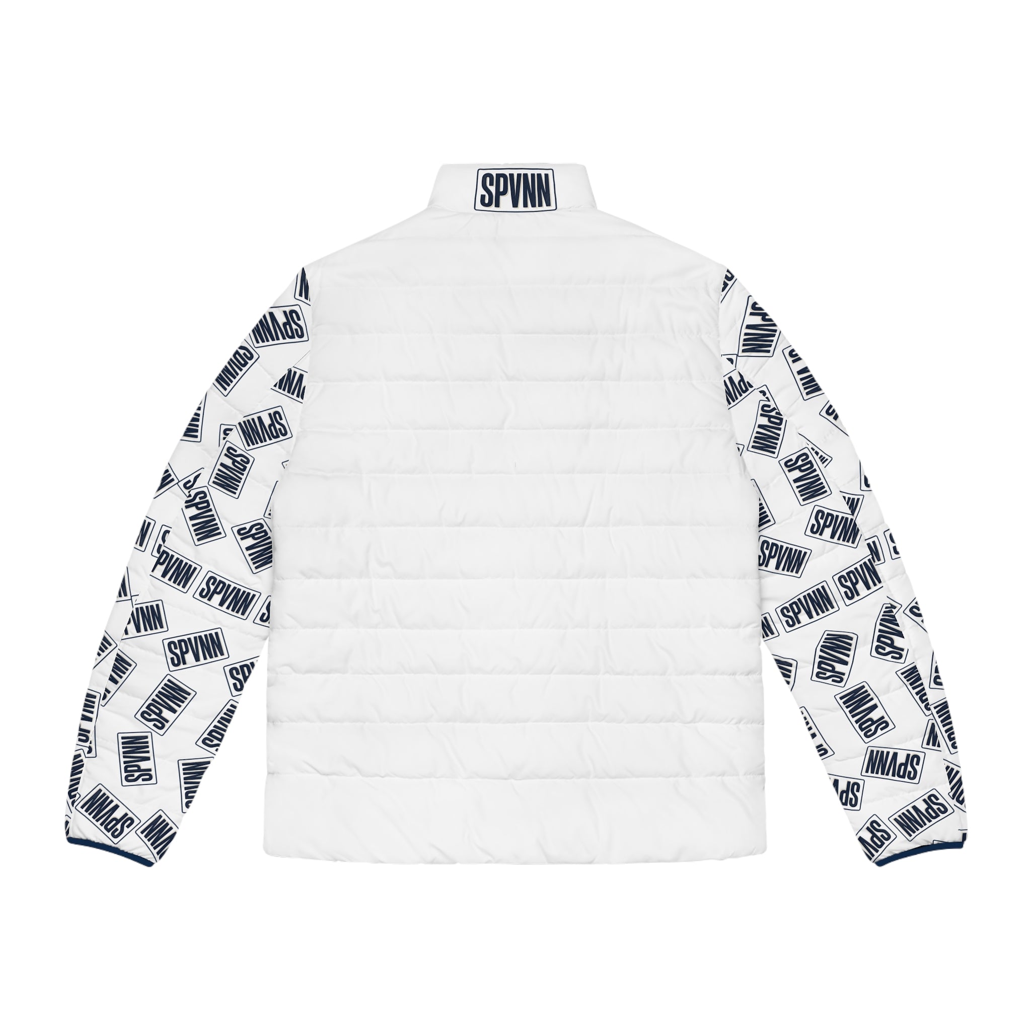 Men's Puffer Jacket — White Logo Print Sleeves (SPVNN)