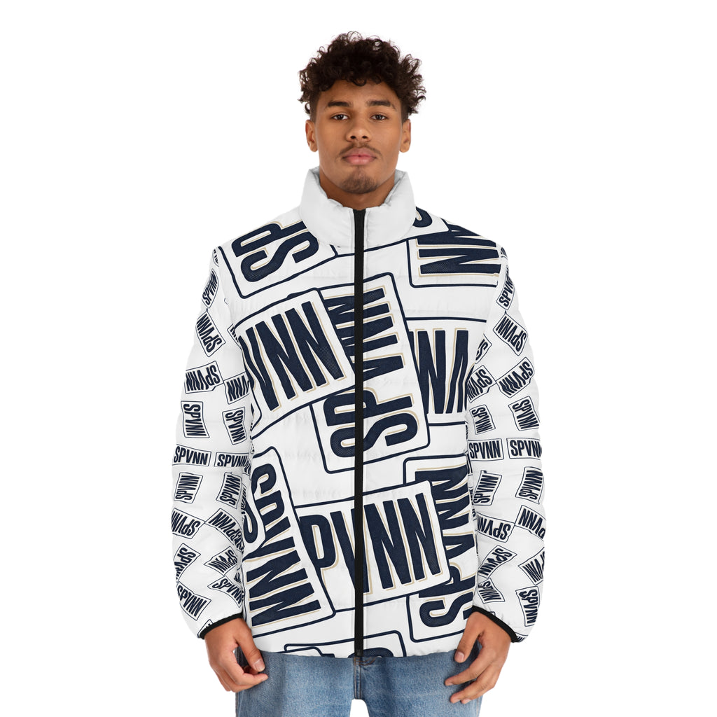 SPVNN Logo Puffer Jacket — All-Over Print Men's Winter Coat