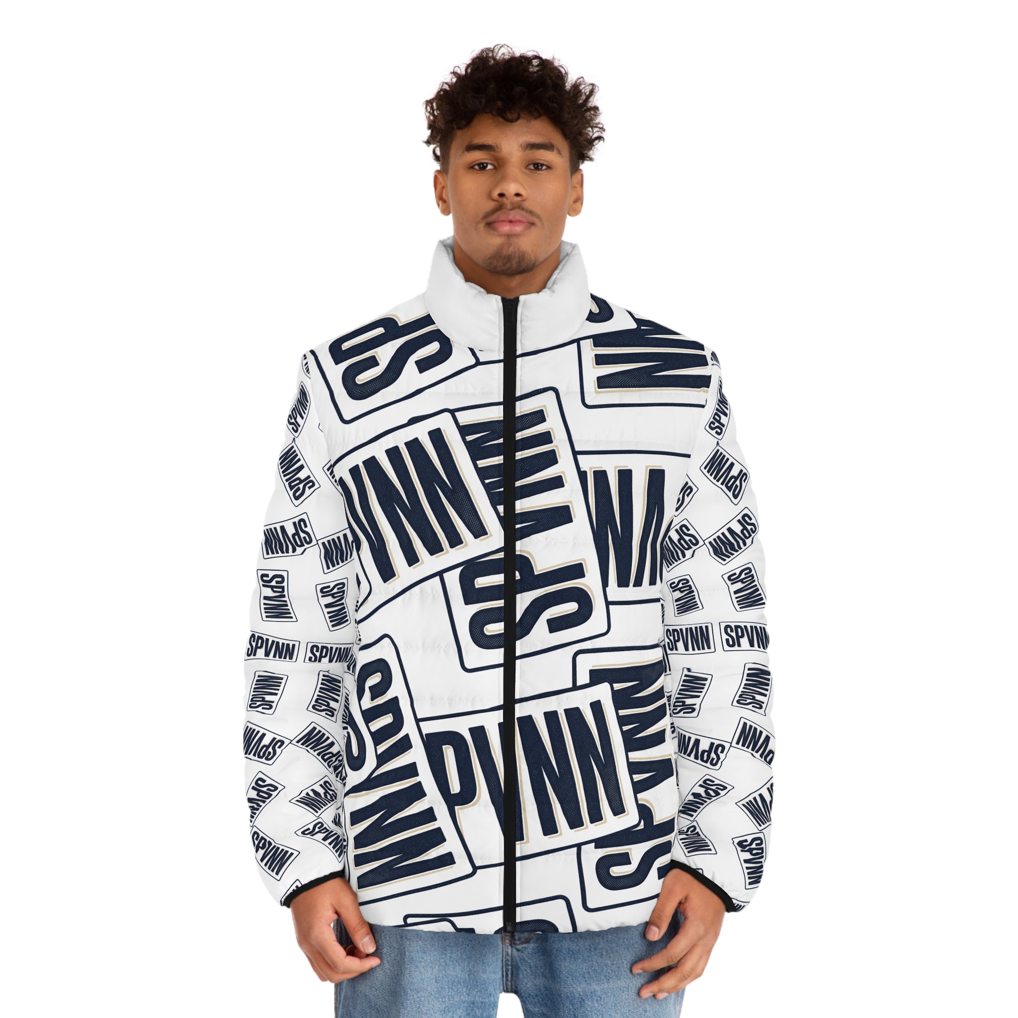 SPVNN Logo Puffer Jacket — All-Over Print Men's Winter Coat