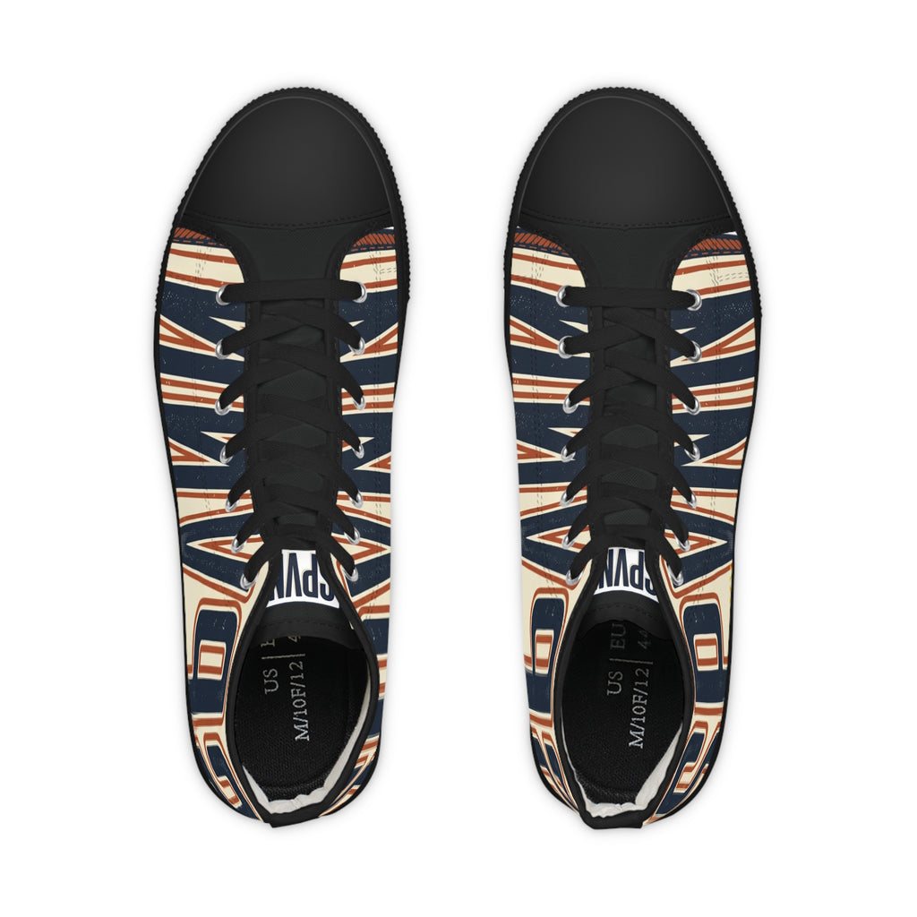 High Top Sneakers — Navy Striped 'SPR' Graphic Men's Streetwear
