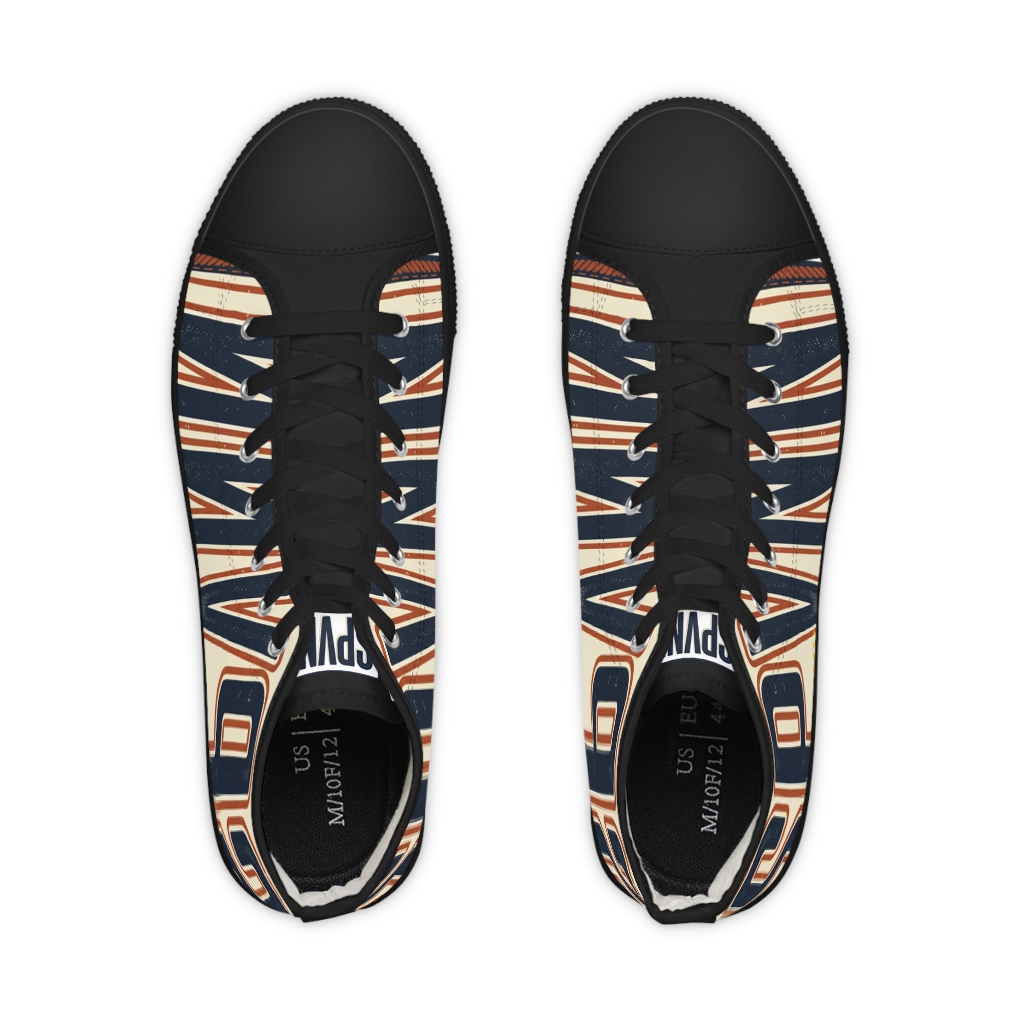 High Top Sneakers — Navy Striped 'SPR' Graphic Men's Streetwear