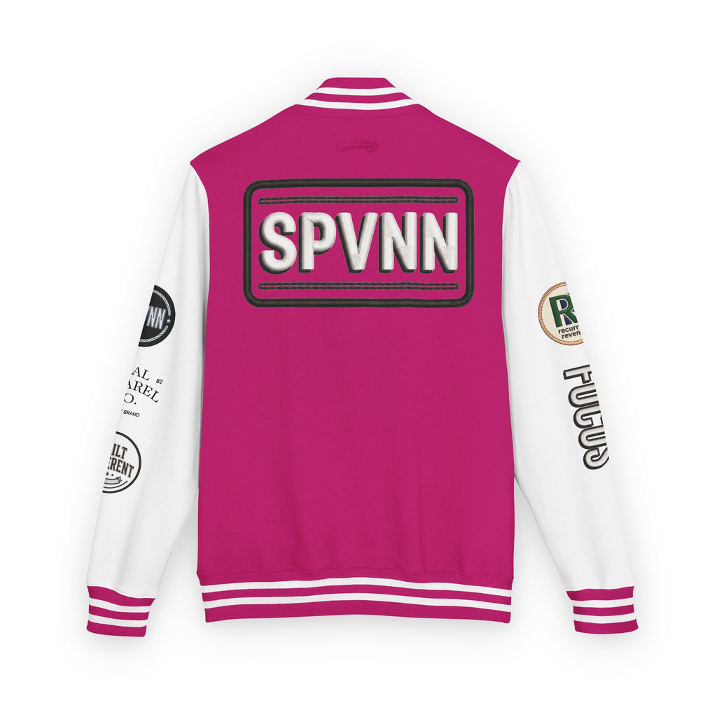 SPVNN Red & White Varsity Letterman Jacket – Embroidered Patch Logo