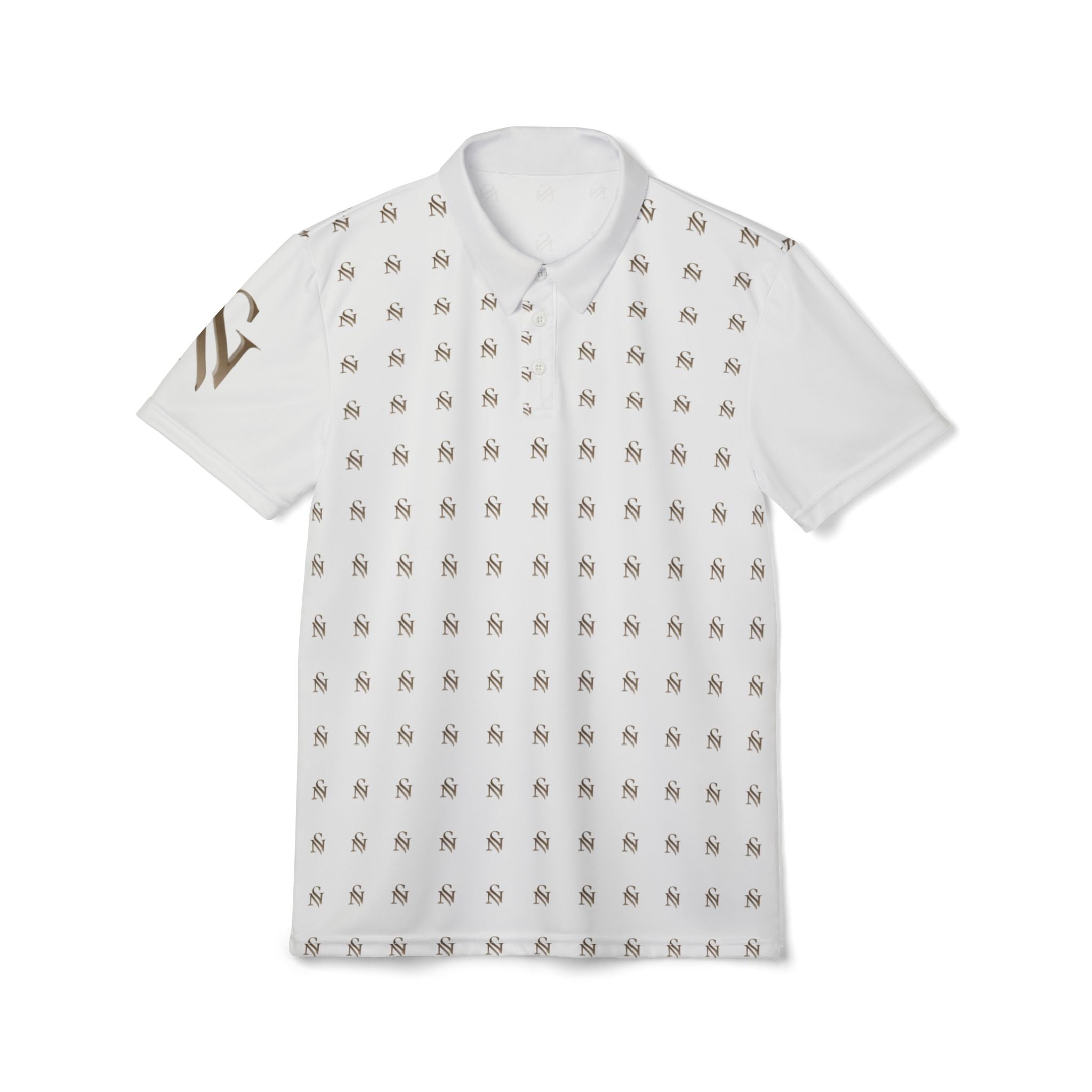 White All-Over Palm Print Polo Shirt