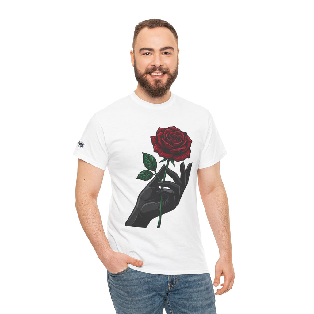 Rose & Hand Graphic Tee — Dark Aesthetic Floral T-Shirt