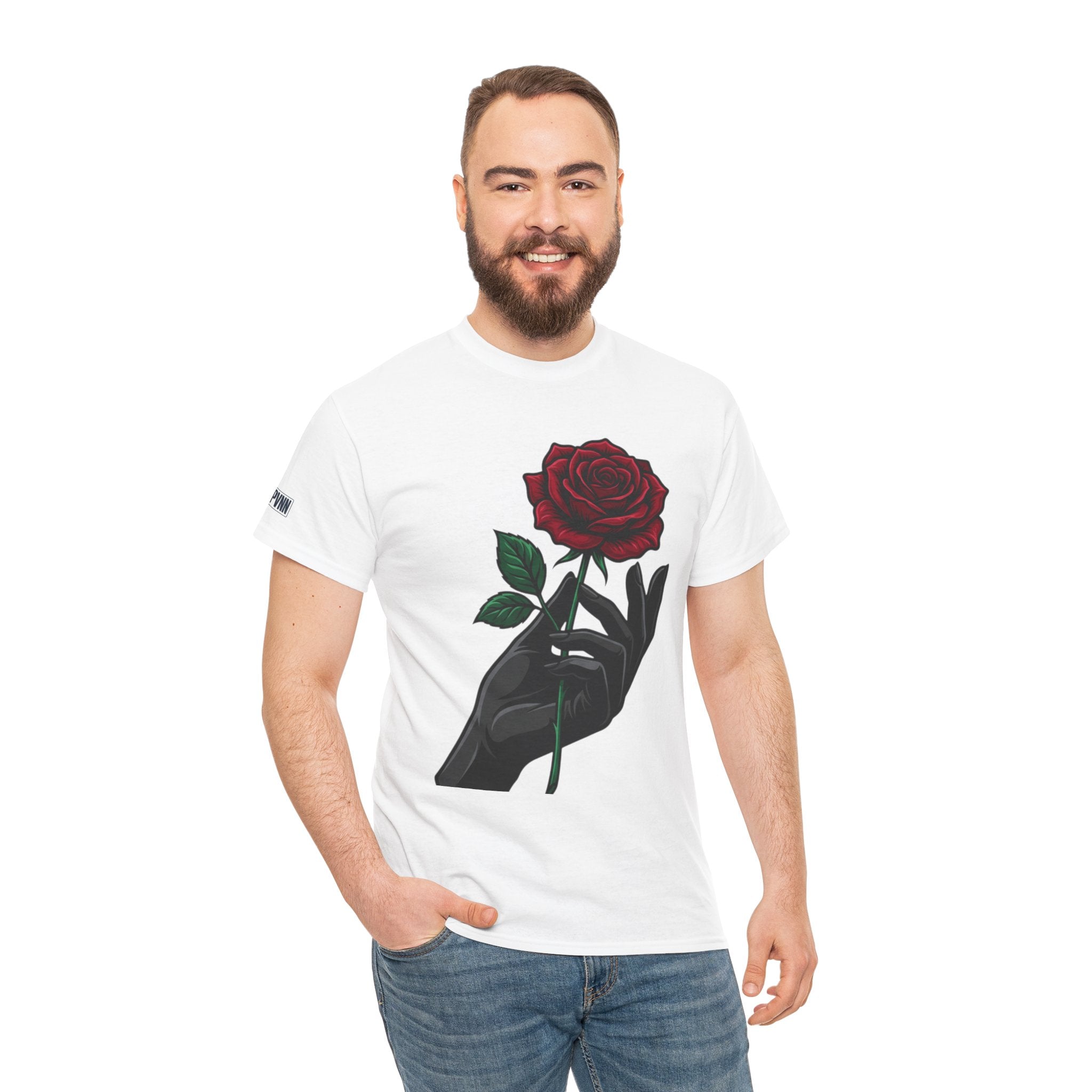 Rose & Hand Graphic Tee — Dark Aesthetic Floral T-Shirt