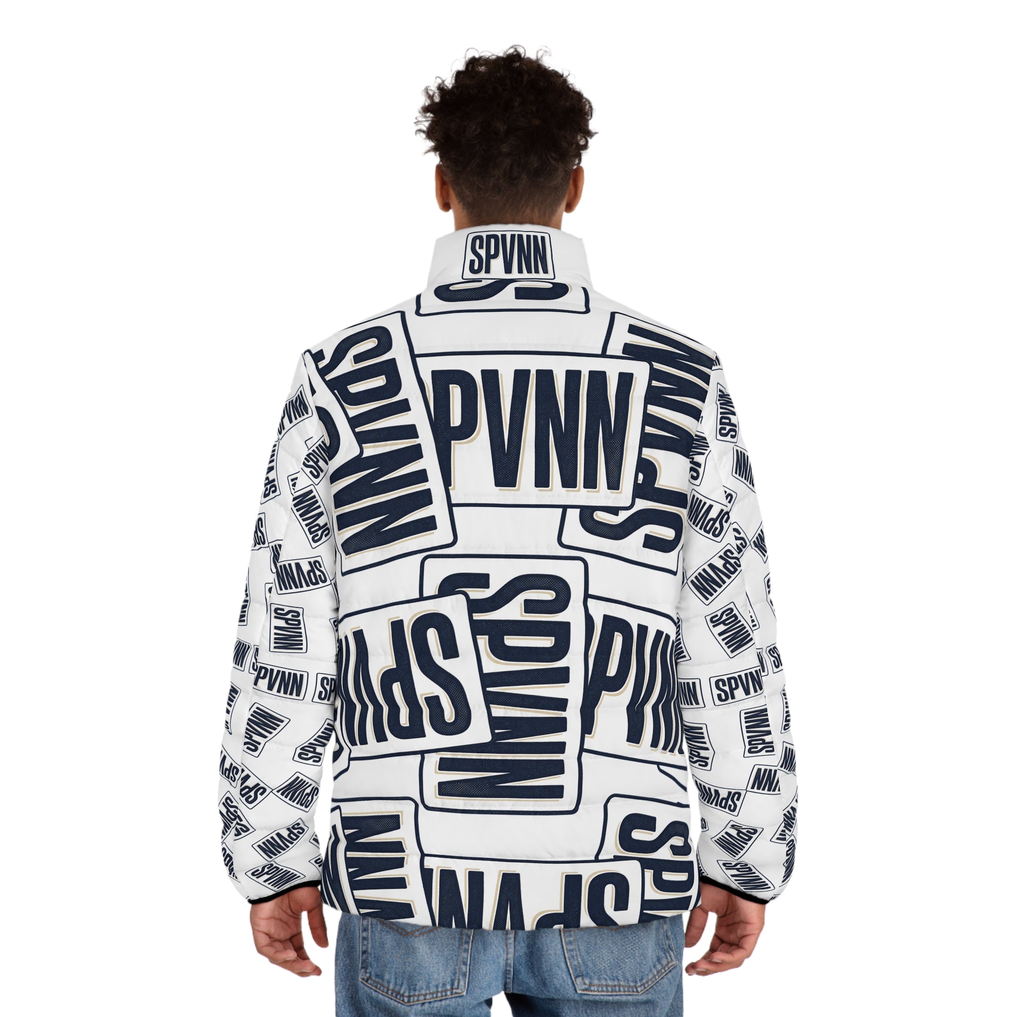 SPVNN Logo Puffer Jacket — All-Over Print Men's Winter Coat