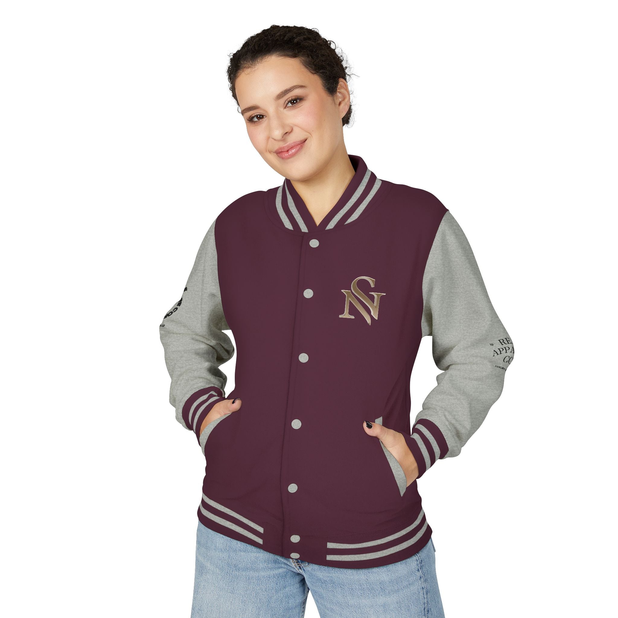 SPVNN Red & White Varsity Letterman Jacket – Embroidered Patch Logo